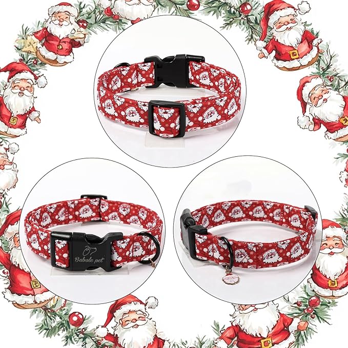 Christmas Dog Collar - Cute Red Santa Christmas Puppy Collar with Safety Buckle, Soft Adjustable Holiday Dog Collars for Small Medium Large Dogs S