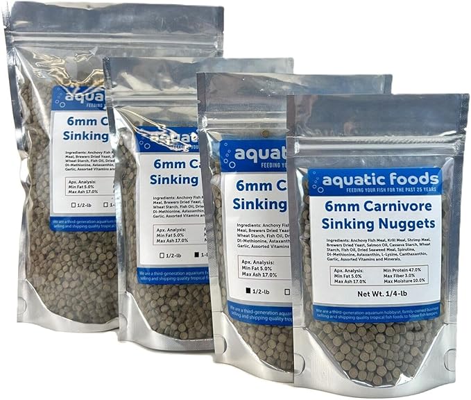 Aquatic Foods Inc. 6mm - 1/4" Carnivore Sinking Pellets for Carnivore Cichlids, Catfish, Monster Fish, Bottom Grazers, All Medium to Large, Also Koi & Pond Fish. - WL…2-lbs Foil Pouch Bag