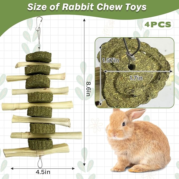 kathson Chinchilla Treats Bunny Chew Toys for Rabbits Teeth Grinding,Organic Bamboo Sticks Natural Toys for Hamsters 4 Pack