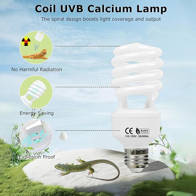 UVB 5.0 Reptile Light 13W, Tropical Terrarium Compact Fluorescent Lamp, Coil UVA-UVB Bulbs for Chameleons, Lizard, Turtle,Ideal Lighting for Small Reptile Tanks, Amphibians Terrarium Habitat