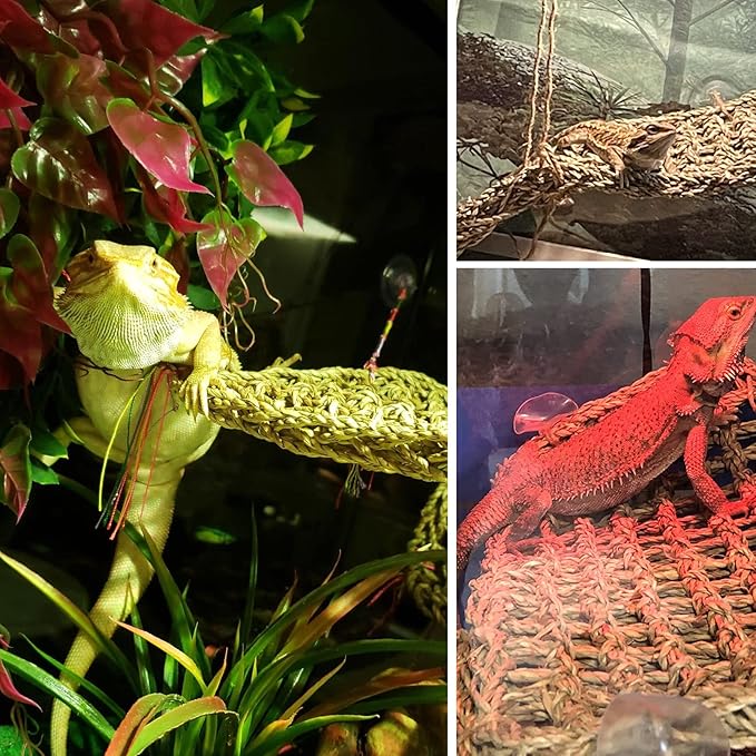 Bearded Dragon Tank Hammock,Natural Seagrass Reptile Lounger Hammocks Decor Flexible Leaves Jungle Climber Vines Habitat Accessories for Lizard Chameleon Gecko Snakes(5 PCS)