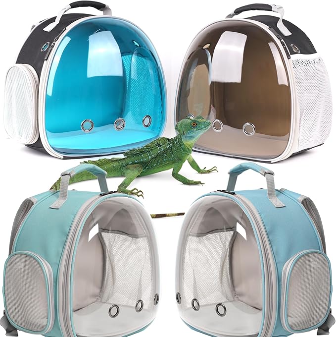 Bearded Dragon Travel Carrier Backpack with Soft Warm Mat Set,Lizard Backpack Carrier,Space Capsule Clear Bubble Window Astronaut Reptile Carrier Backpack for Guinea Pig,Sugar Glider,Bunny