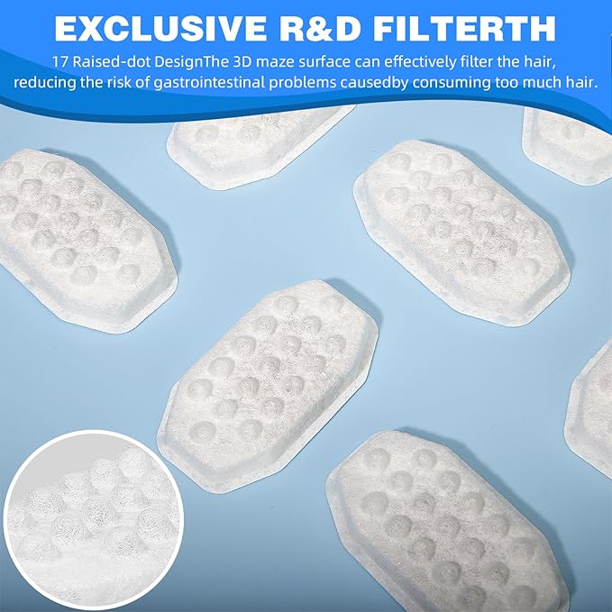 Cat Water Fountain Filters Pre-Filter Sponges for 3.2L/108oz Automatic Pet Fountain Dog Water Fountain (16 Filters& 16 Sponges)