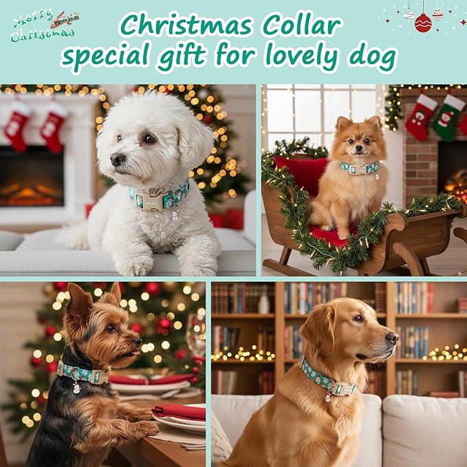Christmas Dog Collar，Soft Cotton Dog Collars for Extra Small Dogs, Dog Christmas Collar with Santa for Small Medium Large Dogs, Adjustable Green Collars Perfect for Girl or Boy Dog Collars-XS