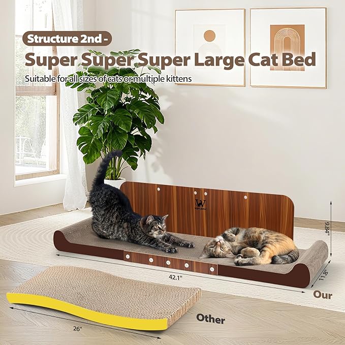 34 Inch Cat Scratcher Bed, Upgraded Cardboard Scratching Pad, Extra Large Cat Scratchers for Indoor Cats, Convertible Vertical Cat Scratching Board Furniture Protector