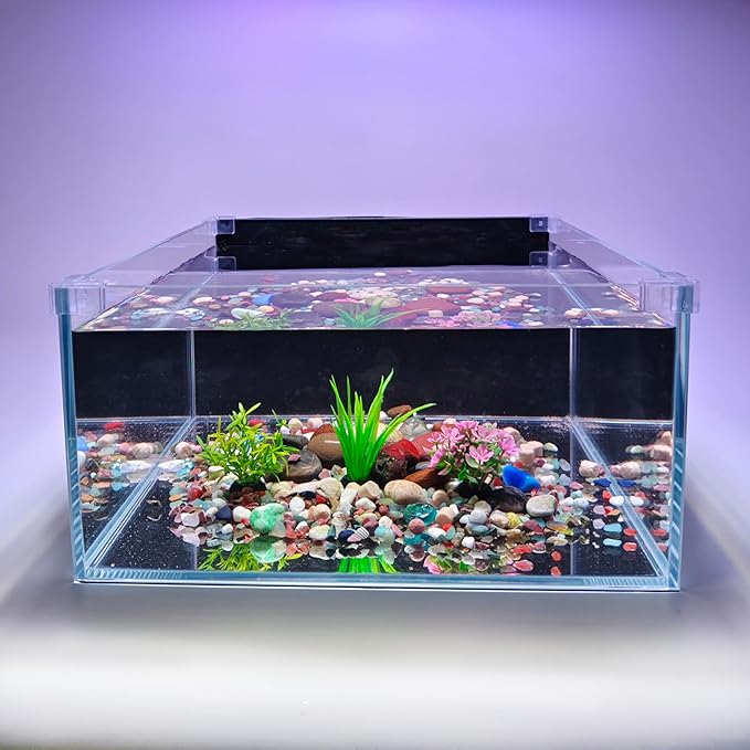 3.5 Gallon Fish Tank 30 * 30 * 15CM- Low Iron Glass Aquarium with Non-Slip Mat, Background Paper & Corner Protectors | Betta, Turtle, Shrimp Habitat Kit | Beginner Friendly Small Aquarium