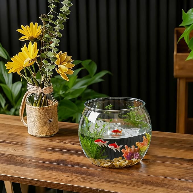 Geelin 1 Gallon Plastic Fish Tank Large Bowl Shatterproof with Crystal Clear Clarity for Terrarium, Flower Vase Centerpiece Gift for Fish Lovers(Round)