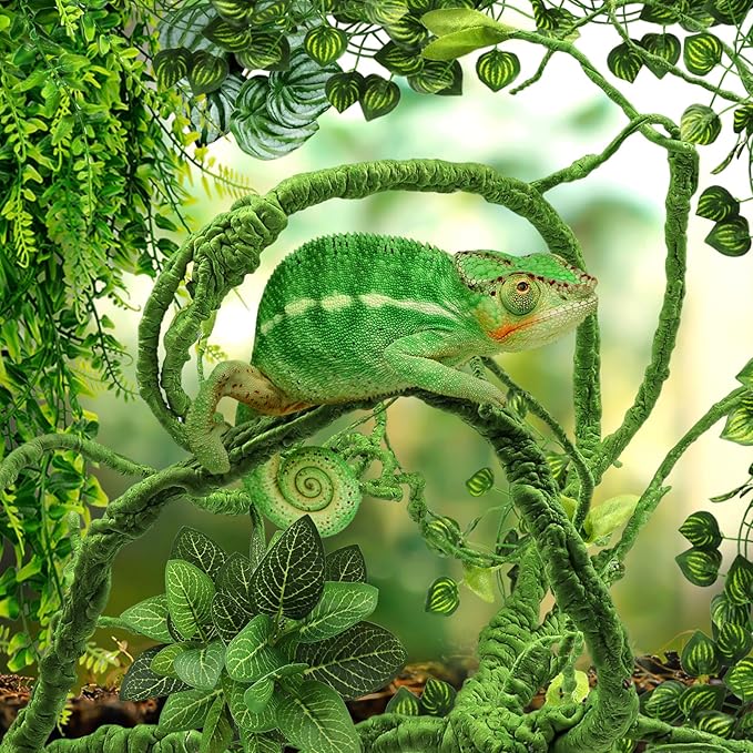 Bearded Dragon Tank Accessories for Habitat, Terrarium Hanging Plants Artificial Leaves Reptile Hide, Leopard Gecko Tank Accessories Hide Terrarium Decor for Lizard Geckos Chameleon Snake