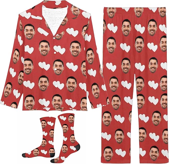D-Story Personalized Pajamas with 1-8 Faces for Women Men, Custom Christmas Pjs, Pajamas Gifts For Family,Cat Mom,Dog Mom