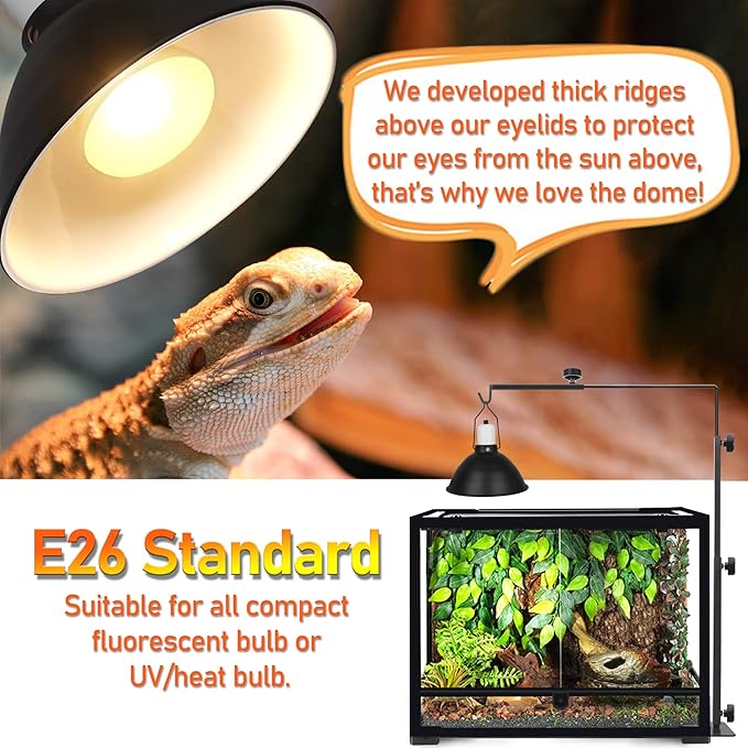 Reptile Reflector Dome Lamp Fixture, 8.5 inch Deep Polished Aluminum UVB Light Fixture for Reptile Glass Terrariums fit UVB UVA Bulb, Basking Heat Bulb, Ceramic Heat Emitter