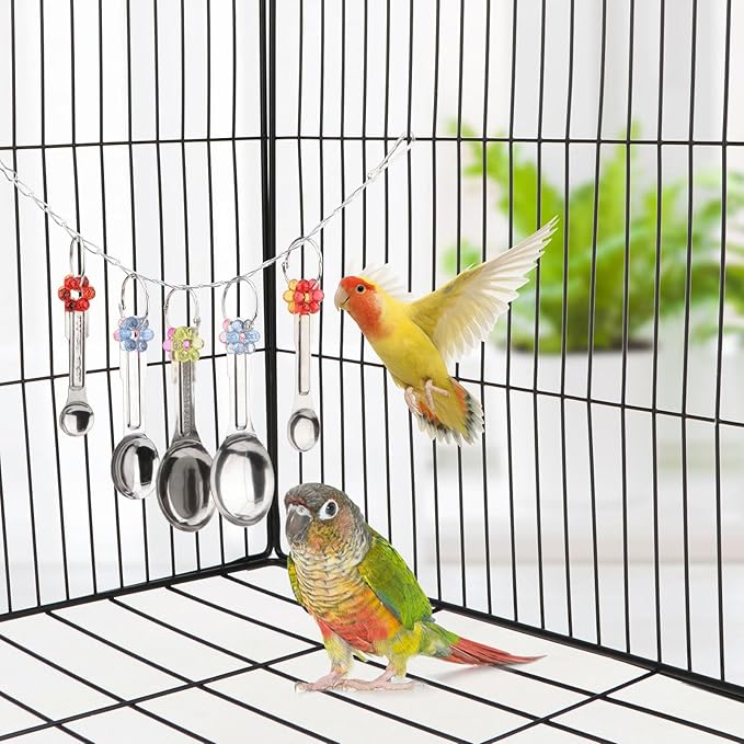 Hypeety Stainless Steel Bird Bell Toys Heavy Duty Hanging Spoons Rings Safe Metal Cage Hanging Bells Toy for Cockatoos Macaws African Grey Large Parrots and Birds (5 Spoons)