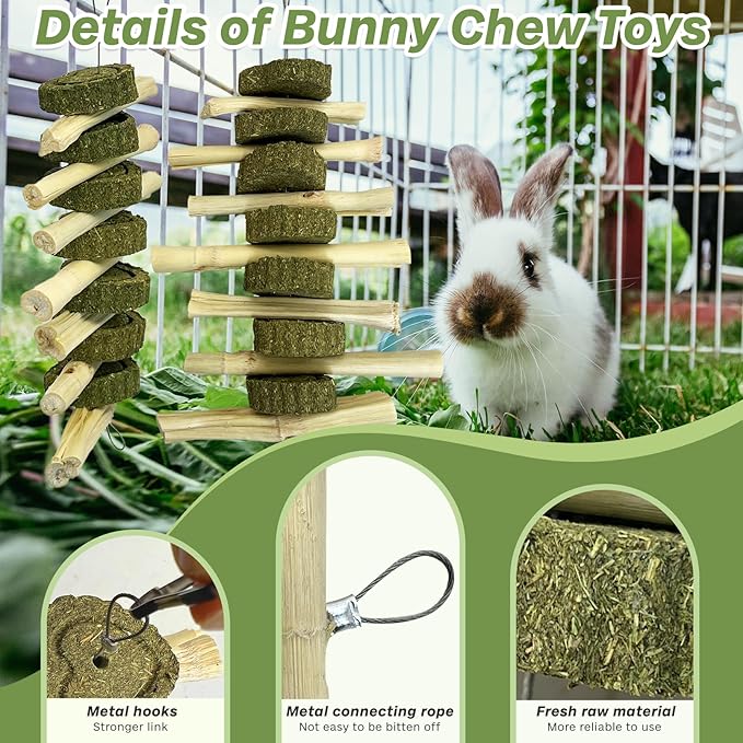 kathson Chinchilla Treats Bunny Chew Toys for Rabbits Teeth Grinding,Organic Bamboo Sticks Natural Toys for Hamsters 4 Pack