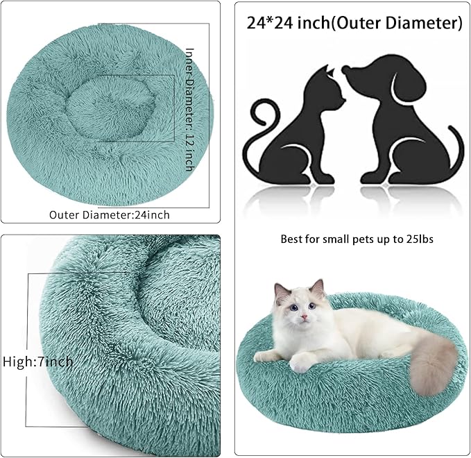 Nisrada Dog Bed for Small Medium Large Dogs, 24 inch Calming Dogs Bed, Washable-Round Cozy Soft Pet Bed for Puppy and Kitten with Slip-Resistant Bottom