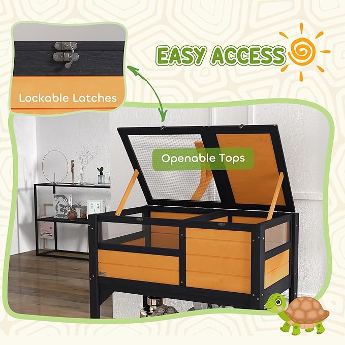 PawHut Tortoise Habitat with Shelf Storage, Tortoise Enclosure with Weather Protection, Reptile Enclosure with Tray, Light Support Frame, Yellow