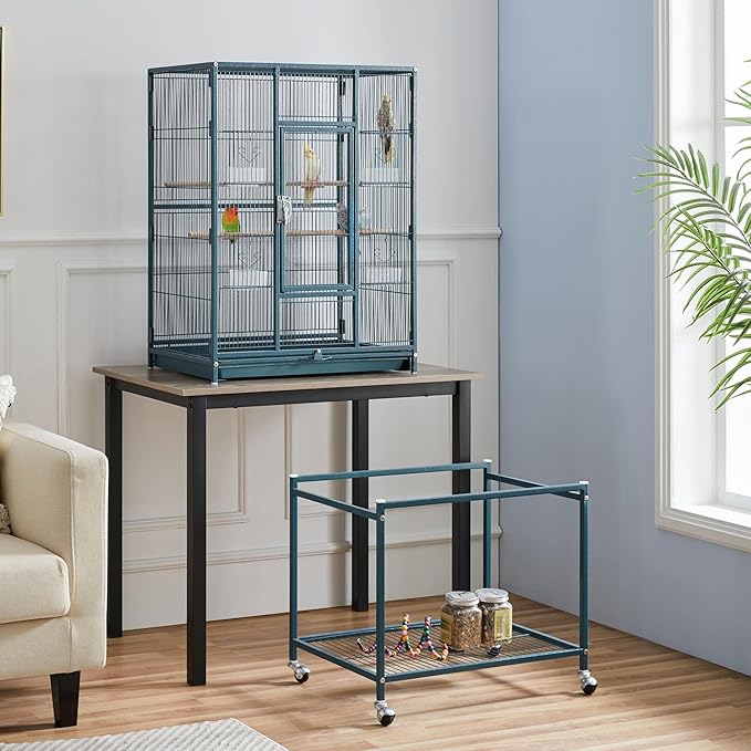 Topeakmart 54'' H Large Bird Cage w/Stand - Parrot Cage for Conures, Parakeets, Cockatiels, Canary, Budgies, Quaker - Navy Blue