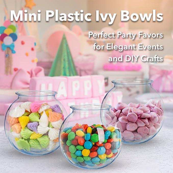 Plastic Ivy Bowls - 12 Pack - 16 Oz - Fish Bowl for Drinks, Home Décor, Unbreakable Centerpiece, Carnival Game Accessory, Candy Dishes, Ornament Holder, Party Supplies, Sweet Treats