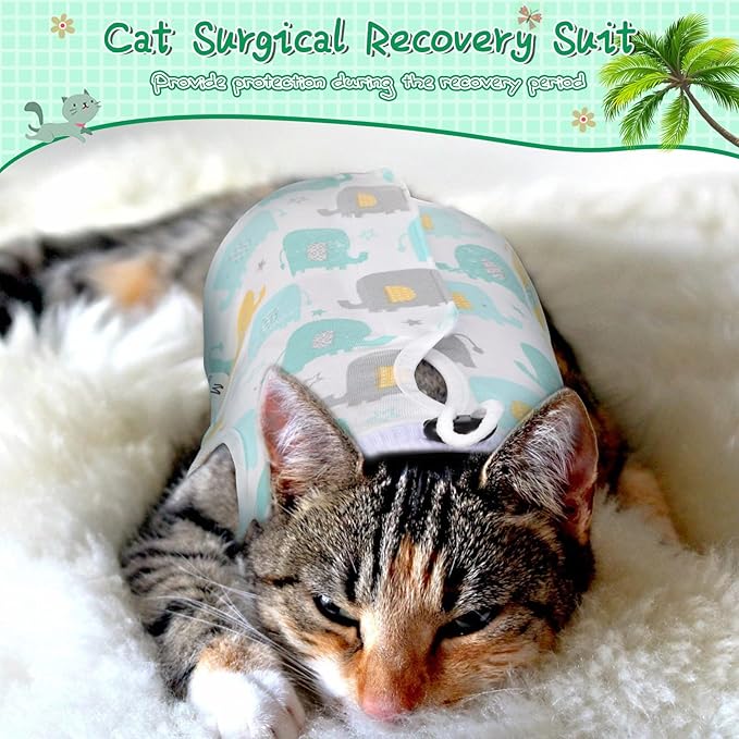 Nuanchu 3 Pieces Cat Recovery Suit Kitten Recovery Suit E-Collar Alternative for Cats and Dogs Abdominal Skin Anti Licking Pajama Clothes Sets(Cute Pattern,Small)
