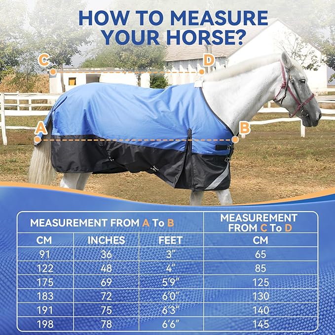 75” Winter Horse Blanket, 1200D Waterproof Poly Horse Turnout Blanket, Tear-Resistant Thick Horse Blanket with Snuggit 220g Filling, Breathable Warmth Turnout Blankets for Horse