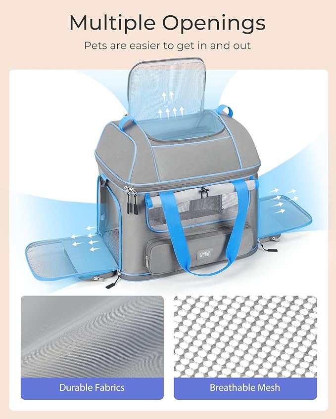 Expandable Cat Dog Carrier: NOBLE DUCK Soft-Sided Pet Carrier Airline Approved Large Small Medium Collapsible Portable Travel Up to 25 Lbs Grey