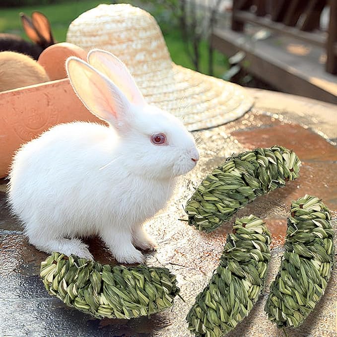 Hamiledyi Rabbit Chew Ball Bunny Timothy Grass Ball Natural Woven Chewing Toys Small Animal Activity Play Balls Chew Toys for Bunny Rabbits Hamster Guinea Pigs Chinchilla Gerbils 4PCS