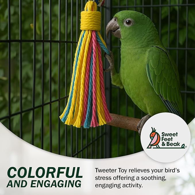 Sweet Feet and Beak Platinum Tweeter Weave Bird Toys - Perfect Cage Toy for Playing & Preening - Colorful, Safe, Cotton Rope - Birds Cage Playground Accessories & Supplies - Parrot Toys (Large)