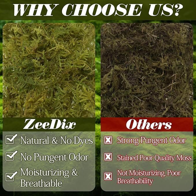 ZeeDix 2.2 lb Sphagnum Moss for Reptiles,20 qt Reptile Bedding Substrate Tank Accessories Terrarium Moss, Green Forest Moss for Leopards Geckos Snakes Turtles Frogs