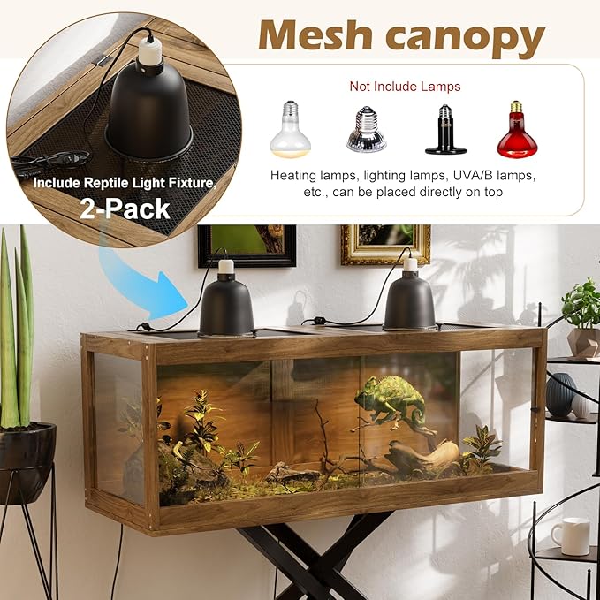 PAKASEPT 80 Gallons Bearded Dragon Tank with Reptile Light Fixture,Tempered Glass Reptile Enclosure with Metal Mesh Top,Snake/Lizard Tank with Leg for Chameleon,Tortoise,Hecko,Brown