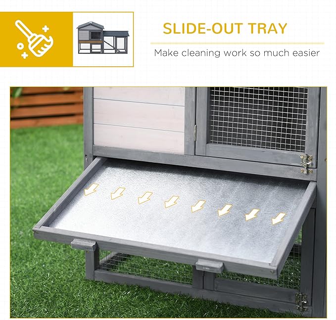 PawHut 58" Rabbit Hutch, Wooden Bunny Hutch, Guinea Pig Cage, Small Animal Enclosure with Run Area, Removable Tray, Asphalt Roof, Lockable Doors and Ramp, Dark Gray