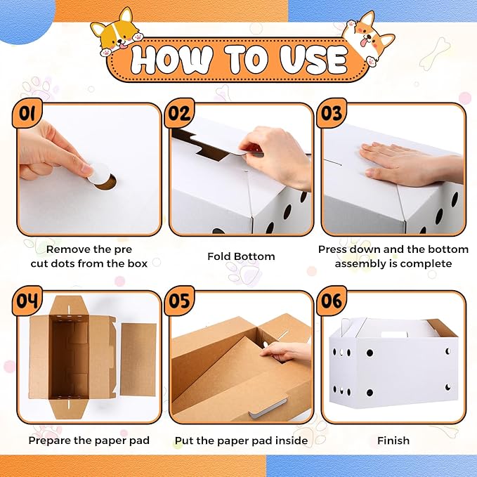 6 Pack Cardboard Pet Carrier 17.5 x 8.66 x 12.2 Inches Small Animal White Puppy Cat Pet Transport Carrier Cardboard Box for Chicken Hamsters Gerbils Birds Travel Box