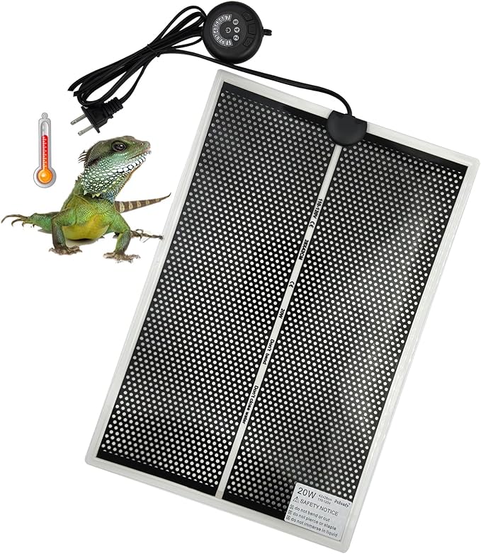 Reptile Heat Pad with 7 Button Temperature Adjustment, Under Tank Terrarium Heat Mat for Reptiles Tortoise Snakes Lizard Gecko Frog Hermit Crab and Other Small Animal, 20W Reptile Heating Pads