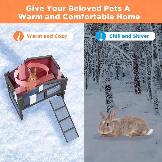 Outdoor Rabbit Hutch, Weatherproof Rabbit Cage Indoor 100% Insulated Foam Bunny Cage Small Pet House with Openable Roof,Flip Acrylic Side Door for Winter Outside (Blue)