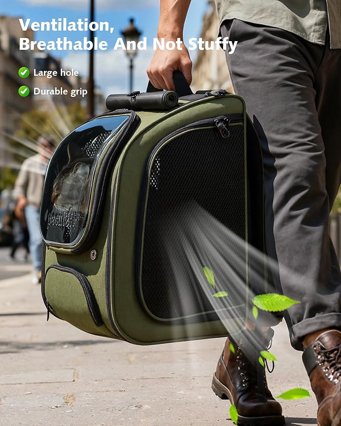 Pecute Cat Backpack Carrier Expandable, Large Space Cat Bubble Backpack, Breathable Cat Carrier, Shaded Dog Backpack Carrier for Travel, Hiking, Suitable for Shopping, and Vet, Green
