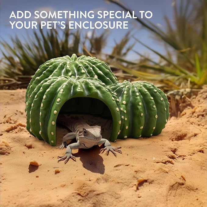 Navaris Cactus Shaped Reptile Hide Out - Reptile Accessories for Leopard Gecko, Snake, Tortoise, and More - Unique Hideout for Vivarium Decorations - Large