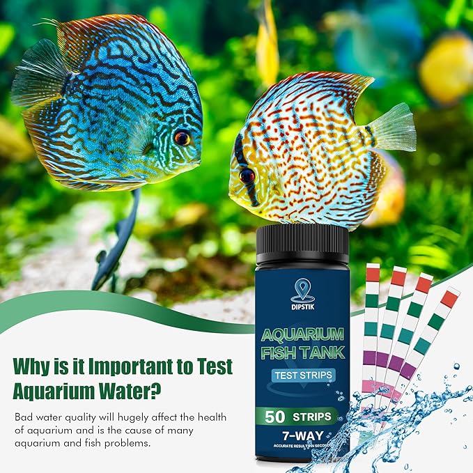 Aquarium Test Strips, 7-Way Aquarium Test Kit for Freshwater Saltwater,50 Strips Quick and Accurate Fish Tank Pond Test Strips,Test Nitrate, Nitrite, Chlorine,Hardness,Alkalinity, Carbonate, Ph