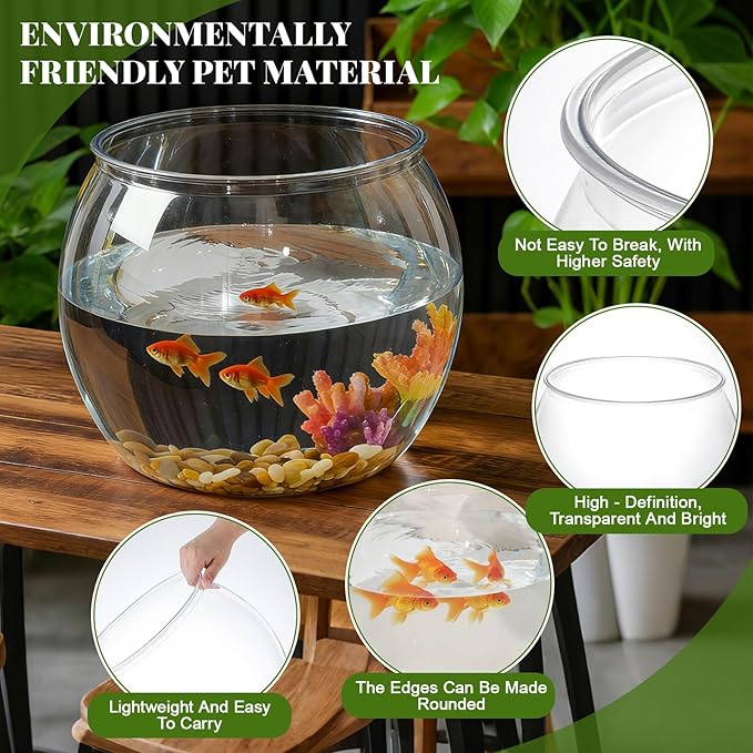 Geelin 7 Gallon Plastic Fish Tank Large Bowl Shatterproof with Crystal Clear Clarity for Terrarium, Flower Vase Centerpiece Gift for Fish Lovers(Round)
