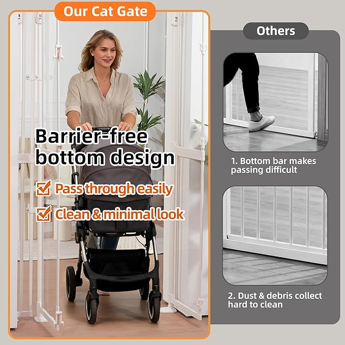 74.80-98.43'' Extra Tall Cat Gate, Adjustable 33.86 and 41.7" Wide, Transparent Full Door Pet Gate, Auto Close No Drilling Cat Proof Safety Gate for Doorway Stairs- White