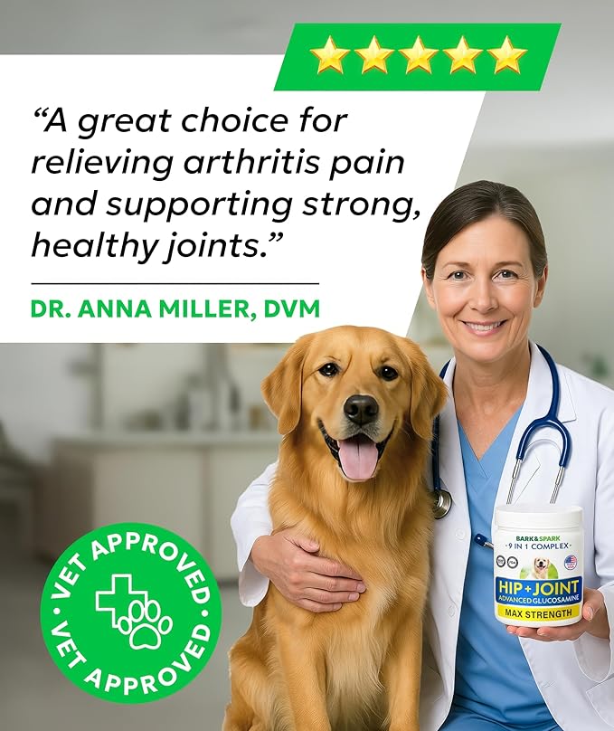 Bark&Spark Senior Advanced Glucosamine Chondroitin for Dogs - Hip Joint Pain Relief - Old Dog Joint Chews Large & Small Breed - Hip Joint Chews Joint Health Care Treats - 120Ct