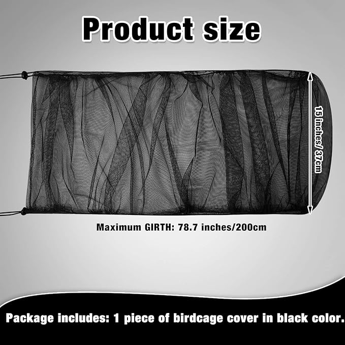Shappy Large Bird Cage Seed Catcher,Bird Cage Cover Net Skirt Guard,Adjustable Soft Airy Mesh Net for Parrot Parakeet Macaw(78.7 x 15 Inch/ 200 x 37 cm,Black)