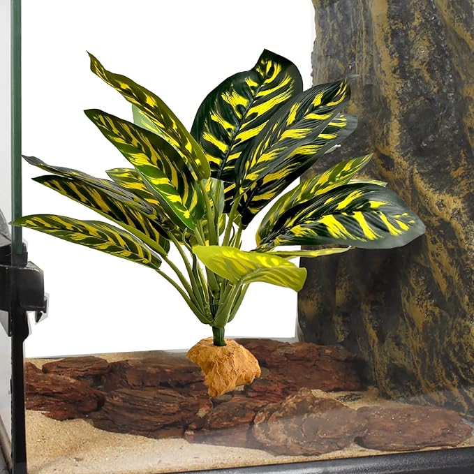 Woyrise Reptile Artificial Plants for Terrarium Decor, Amphibian Habitat Decorations Bearded Dragon Tank Accessories fit Crested Gecko Leopard Lizard Chameleon Ball Python Snake Frog - Prayer Peacock