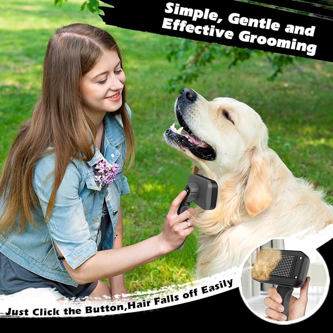 3PCS Self Cleaning Slicker Brush & Pet Grooming Rake & Flea Comb for Dogs,Cats and Horses | Double-Sided Dematting Comb & Skin Friendly Deshedding Grooming Tool | Premium Pet Supplies（Gray Black)