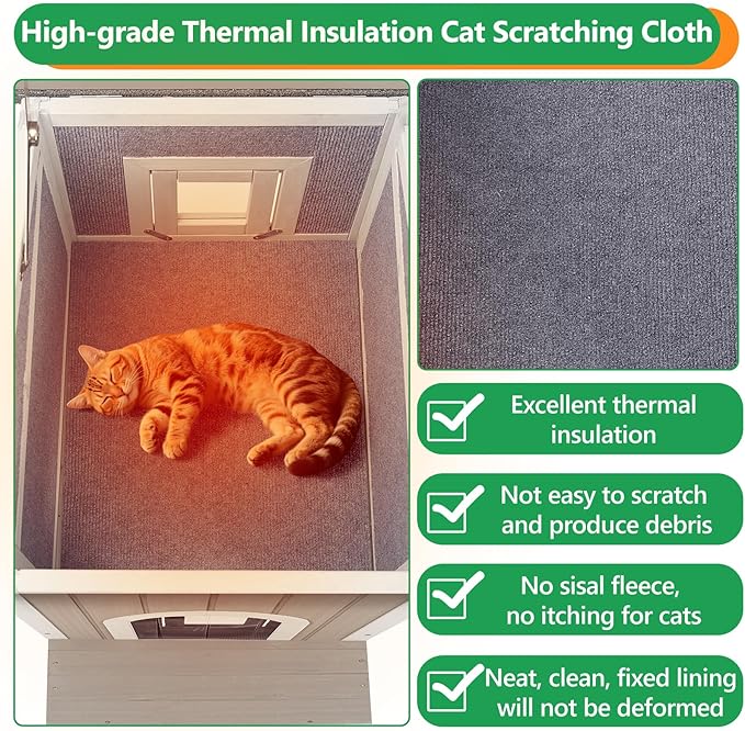 PetsCosset Outdoor Cat House with Insulated Liner for Winter, Insulated Feral Cat Shelter Weatherproof for Outside with Openable Asphalt Roof, Large Balcony, Escape Door