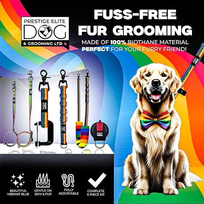 Prestige Elite - Grooming loops for Dogs, Groomers Helper, Grooming Loops for Pet Groomers Adjustable Bio Thane Dog Grooming Loop, Belly Strap, Grooming Noose, Waterproof Extension Strap & Suction Cup