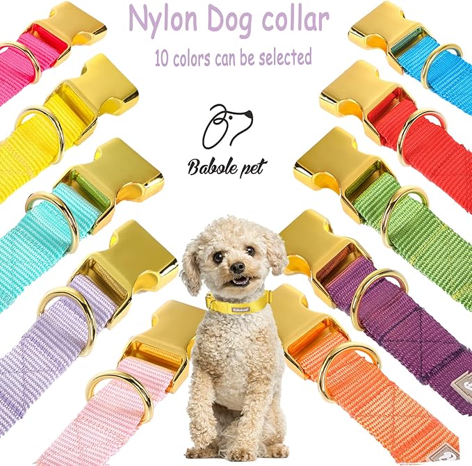 Nylon Dog Collar - Adjustable Yellow Soft Webbing Dog Collars for Small Medium Large Dogs Boy Girl Puppy Collar with Safety Metal Buckle XS