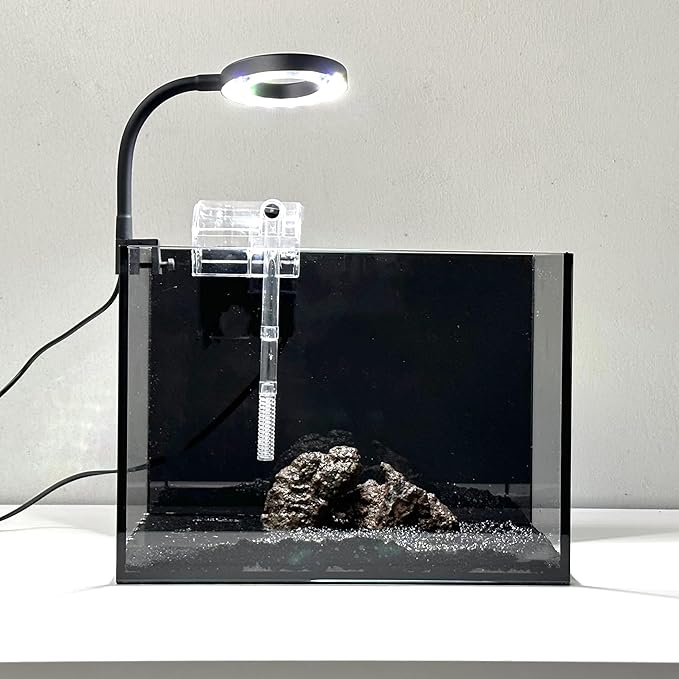 Nano Aquarium kit, Small Betta Fish Aquarium, 2.2 Gallon Rimless Glass Fish Tank with Filter, Light, and Aquascaping Decorations (Black, Complete)