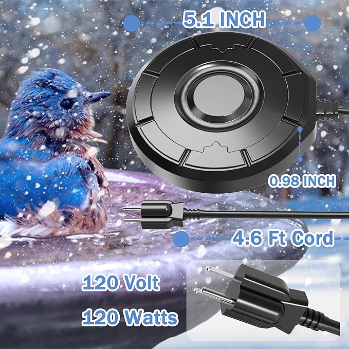Bird Bath Heater for Outdoors in Winter, Birdbath Water Heater 120 W Pond De-Icer, Bird Bath Deicer Full-Covered Aluminum, Birdbath Heater Thermostatcally Controlled Auto Shut Off for Winter