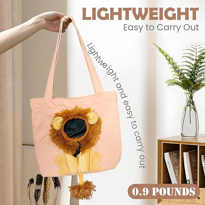 Pet Canvas Shoulder Carrying Bag, Cute Lion Shaped Cat Carrier, S Size Portable Kitten & Puppy Tote, Cozy Carriers for Small Dogs, Cats, and Pets, Handbag for Outdoor, Shopping, and Camping