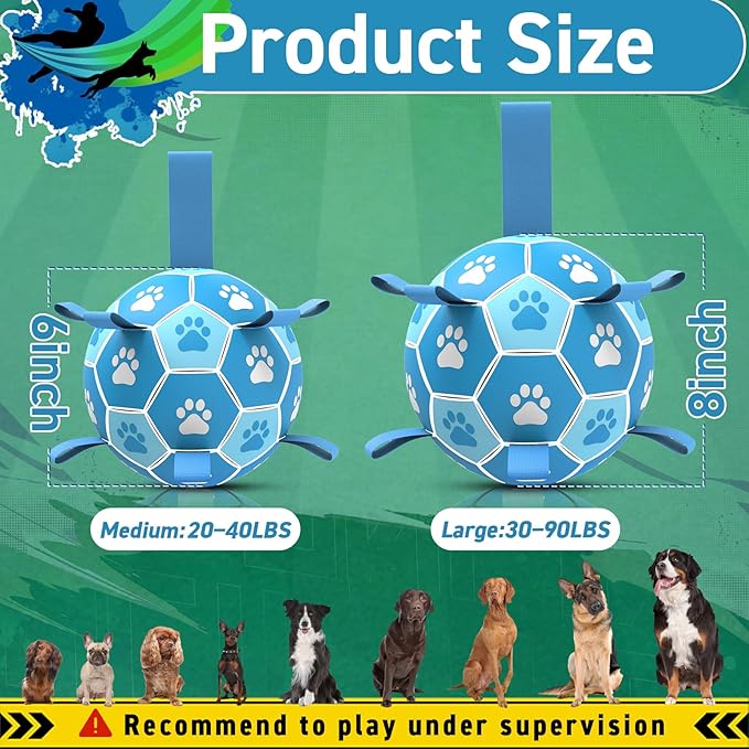 QDAN Dog Soccer Balls Toys : Premium Dog Soccer Ball with Straps, Outdoor Dog Toys, Pet Training Soccer for Medium Large (8 Inch)