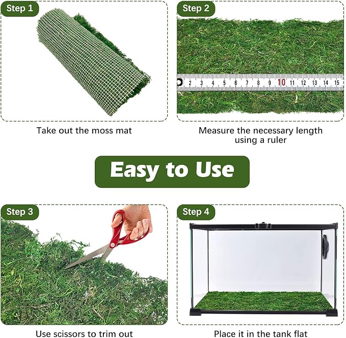 Reptile Carpet Cuttable Terrarium Mat Artificial Moss Reptile Liner Green Substrate Flooring Bearded Dragon Tank Accessories for Leopard Gecko Lizard Snake Tortoise (11.81" x 70.87")