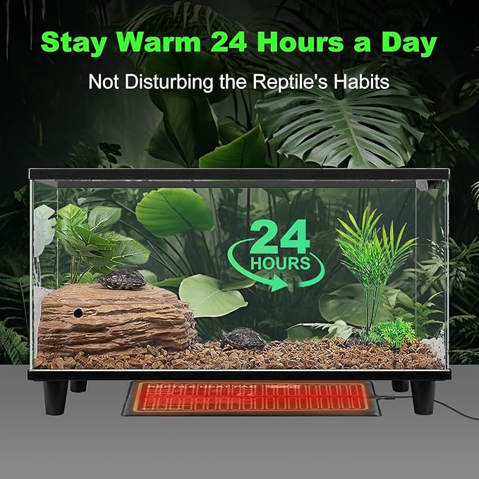 LUCKY HERP Reptile Heat Pad 8x18 Inch 24w, Under Tank Terrarium Heating Pad with Adjust Knob, Reptile Heat Mat for Turtle, Lizard, Hermit Crab, Frog, Snake