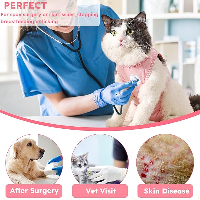 Cat Recovery Suit, Breathable Cat Surgery Recovery Suit Female, Cat Onesie for Cats After Surgery Spay Surgical Abdominal Wound Skin Diseases Cone of Shame Alternative (Pink,S)